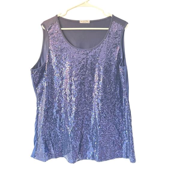 IN’VOLAND Navy Blue Sequin Tank Top Plus Size 20W Sleeveless Party Blouse - Picture 1 of 5